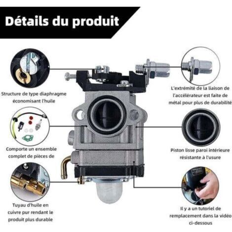 Carburateur Débroussailleuse 52cc 49cc 43cc Carbu Kit Carbu avec Joint Tuyau, Bougie et Filtre à Essence..