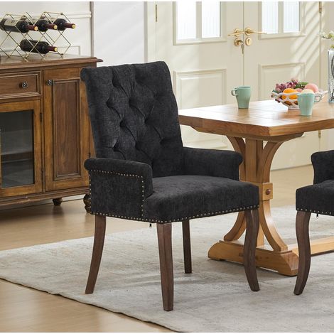 silla tapizada chenilla con brazos gris antracita OKMYHOME (1/5)