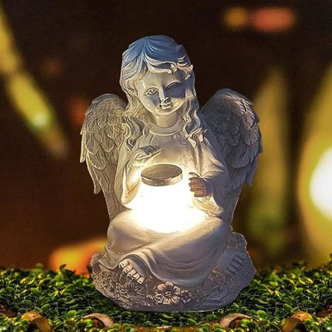 2 figurines d'ange, lampes solaires décoratives, statues de jardin en polyrésine, 15,5 cm, pour extérieur et allées (1/5)