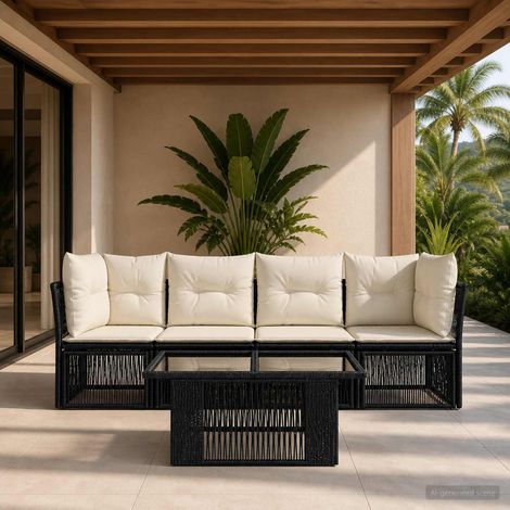 vidaXL Conjunto de sofás de jardín 5 uds. Negro ratán sintético (1/5)