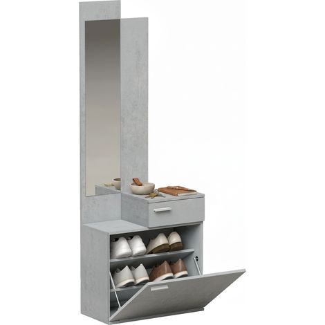 HOMCOM recibidor de entrada con espejo y zapatero abatible, mueble recibidor de 2 piezas con asiento, cajón, mesa pequeña, 61x30x170 cm, gris (1/5)