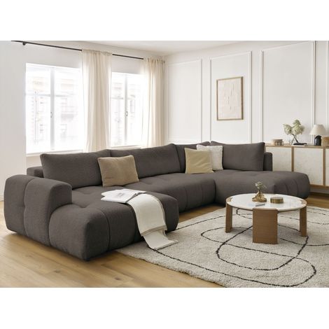 BOBOCHIC - Canapé panoramique convertible FUJI tissu bouclette Angle gauche  Marron (1/5)
