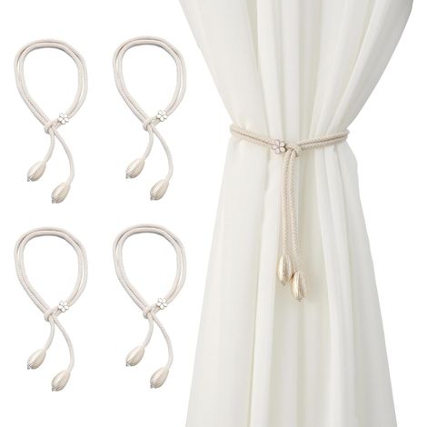 Sujetadores de cortina ajustables y prácticos de cordón de algodón Oxford para decoración del hogar y la oficina, 4 piezas, color beige. (1/4)