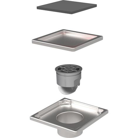 Duschrinne Edelstahl Bodenablauf Duschablau flach + Siphon für Bad 110x110mm Anthrazit (1/2)