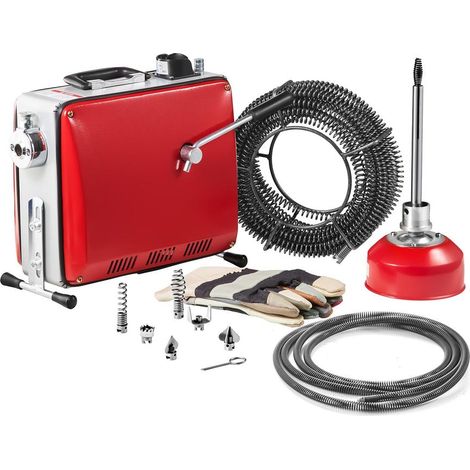 Déboucheur Électrique Débouchage Canalisations 390W 1400 tr/min Câbles Ressort 24,5 m 6 Outils pour Tuyaux 50-110 mm (1/5)