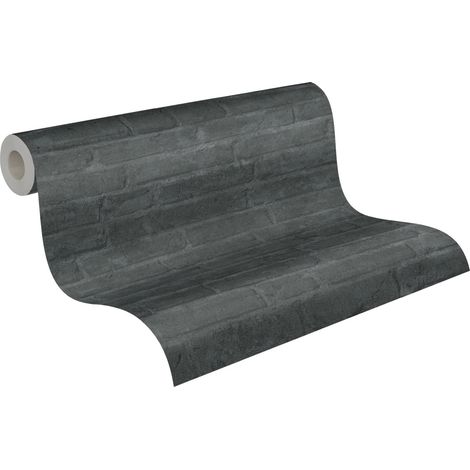 Papier peint élégant effet fausse brique Tapisserie noire imitation brique style industriel Papier peint intissé noir idéal bureau (1/5)