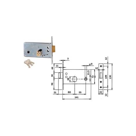 SERRATURA DA INFILARE PER FASCE CATENACCIO E SCROCCO MM.72 H 725  mm.60 (725600)    ISEO