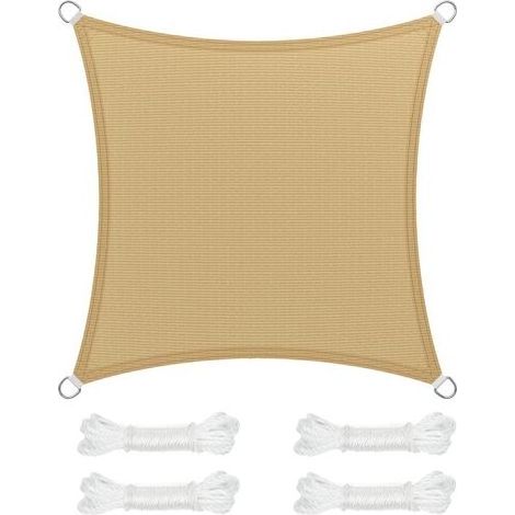 TAISHENGDA Sonnensegel 3,6 x 3,6 m, Sonnenschutz aus HDPE-Gewebe, atmungsaktiv, wasserdurchlässig, für Terrasse, Garten, Balkon, Camping, quadratisch, konkav, sandgelb (1/5)