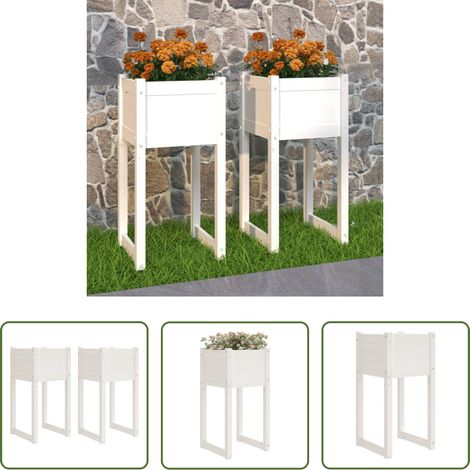Blumenkasten - Pflanzkübel 2 Stk. Weiß 40x40x81 cm Massivholz Kiefer (1/5)