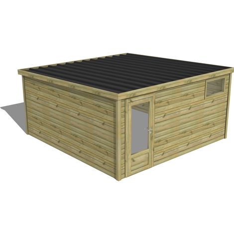 ABRI DE JARDIN bois traité 27mm, Essentiel, 4,3x4,3m, 19m2