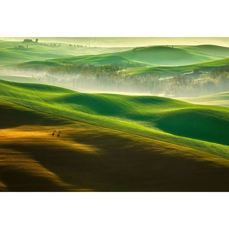 Papier peint panoramique collines pour salle de bain | Tapisserie panoramique nature verte | Papier peint panoramique paysage original - 384 X 260 cm (8 pièces) (1/2)