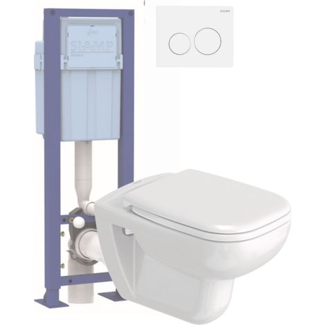 Pack inodoro suspendido sin brida DURAVIT código D con asiento anticaída sintético + Estructura soporte SIAMP + Mando blanco