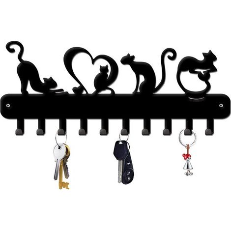 Porte-clés mural en métal avec étagère et 10 crochets, organisateur multifonction pour clés, écharpes, laisses et serviettes, pour entrée, cuisine et salle de bain (1/5)