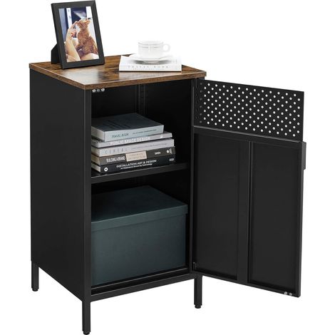 Songmics – Table de chevet industrielle en acier avec étagère réglable – Dimensions 40 x 42,5 x 76 cm – Marron rustique et noir – LSC101B01 (1/5)