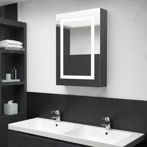 Armoire murale à miroir de salle de bain  Armoire Toilette Moderne avec miroir LED Gris brillant 50x13x70 cm -47283 (1/5)