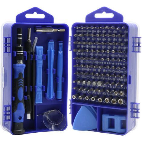 Kit de destornilladores magnéticos de precisión 115 en 1, mini destornilladores portátiles para el desmontaje de ordenadores portátiles, teléfonos inteligentes, relojes, gafas y ordenadores (azul) (1/5)