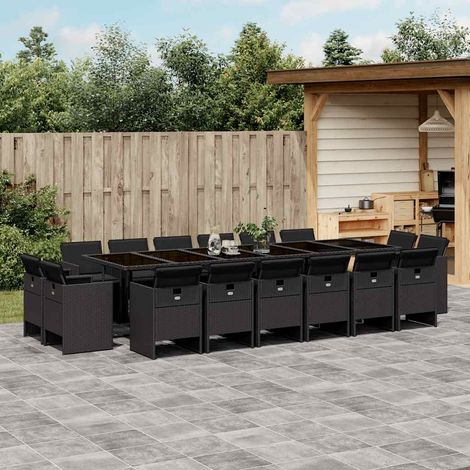 Ensemble à manger de jardin 17 pcs-Salon de jardin coussins noir résine tressée 435033 (1/5)