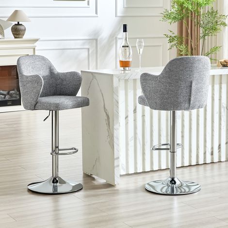 Ensemble de 2 tabourets de bar réglables, rembourrés avec accoudoirs, pivotants 360°, hauteur ajustable — parfaits pour cuisine, îlot central et bar à domicile (1/4)