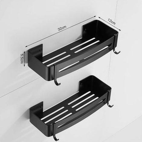 TAISHENGDA - Schwarzes, bohrfreies Badezimmerregal zum Selbstkleben, Duschkorb, Dusch-Organizer-Aufbewahrungskorb für Shampoo (Aluminium, rechteckig, 2er-Pack) (1/5)