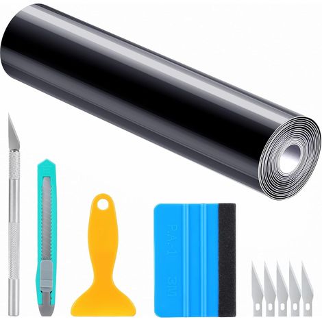 Film de Voiture, Brillant Flexible Imperméable Vinyle de Voiture Film de Peinture Film de Protection DIY sans Bulles Décoratif avec Accessoires d'Installation 300x30cm Noir pour Vélo Moto (1/5)