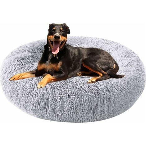 Hundematte, Kissen und Matratze, Plüsch-Hundehütte und beruhigendes, donut-förmiges Bett, angstlösendes Komfortbett für mittelgroße Hunde – für besseren Schlaf, 100 cm Außendurchmesser, Grau C (1/5)