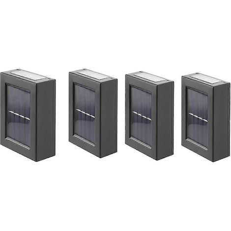 Lot de 4 lampes solaires LED d'extérieur étanches, éclairage indirect vers le haut et vers le bas, spots muraux pour escaliers et clôtures. (1/5)