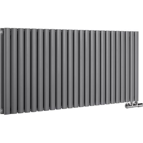 Hudson Reed Vitality Caldae – Radiateur Design Horizontal – Raccordement Central – Anthracite – 63.5 x 141.6cm Double Rang