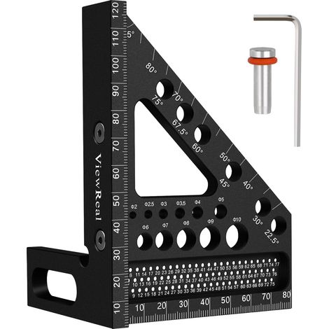 Angle d'onglet 3D multifonction 22,5-90 Règle d'angle en alliage d'aluminium Outil de mesure de mise en page de haute précision Outil de mesure de travail du bois pour menuisier, ingénieur Noir (1/5)