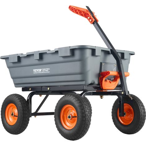 Chariot à benne basculante, capacité de charge 544 kg, chariot de jardin en polyéthylène robuste avec cadre en acier, poignée convertible 2 en 1, roues 330 mm, brouette utilitaire pour pelouse (1/5)