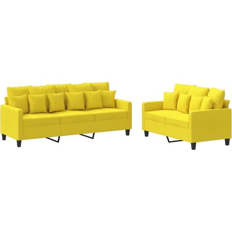 vidaXL Set di Divani 2 pz con Cuscini Giallo Chiaro in Tessuto (1/5)