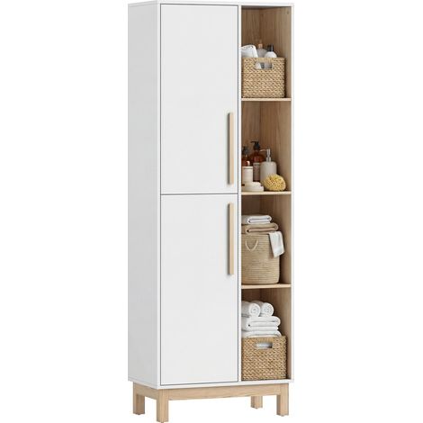 176 cm großes Bücherregal, 4 offene Regale, 2 Schränke, freistehender Bücherschrank, MDF, Blanc (1/5)