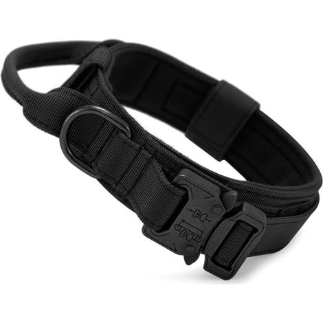 Tactical Dog Collar with Control Handle, Adjustable Military Nylon Collar, Metal Buckle, Padded for Medium-Sized Dogs, Hunting/Outdoor Training (Black-L) (1/5)