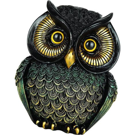 Sculpture de hibou en résine, petite Figurine-l'or noir