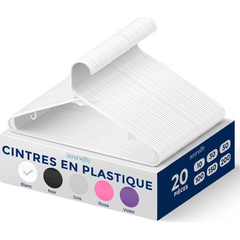 Cintres - Cintres en Plastique - Porte-vêtements Gain de Place - Antidérapants - pour Chemises, Pulls, Sweats, Vêtements pour Enfants et Robes - Ultra-Fins - Légers - Lot de 20 - Blanc (1/5)