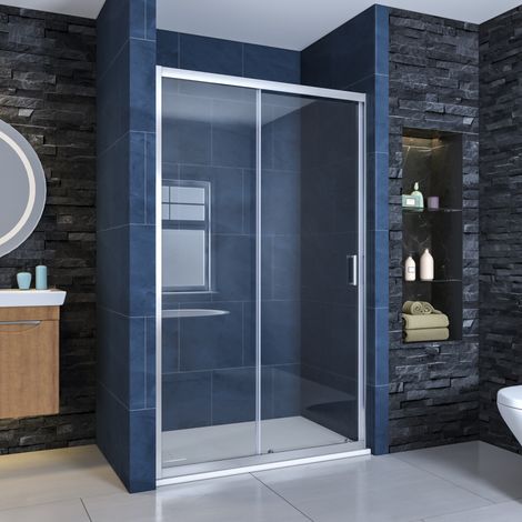 ELEGANT 1200x700mm Sliding Glass Reversible Shower Enclosure with Slip-Resistance Shower Tray 6mm Safety Glass Panel Bathroom Door (1/5)