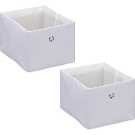Relaxdays Scatola Portaoggetti, Set 2 Portagiochi da Scaffale, HLP 16x20,5x25 cm, Box in Stoffa Giochi, Libreria, Bianco (1/5)