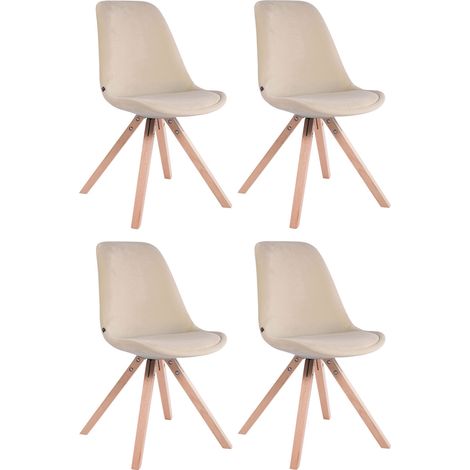 4 chaises de salle à manger style scandinave en velours crème pieds carré en bois CDS10191