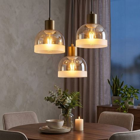 Hängeleuchte Pendelleuchte Wohnzimmerlampe Höhenverstellbar Sand Metall H 150 cm (1/5)