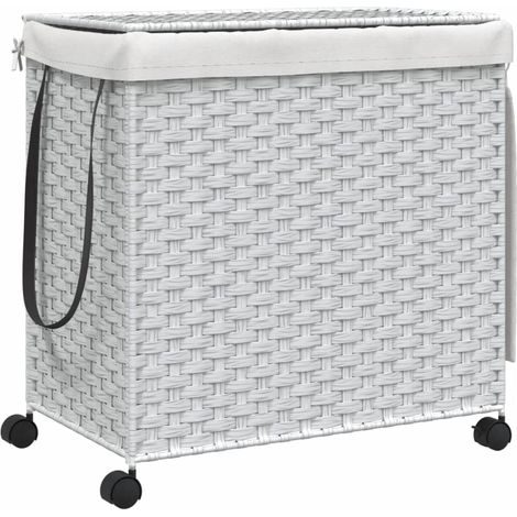 vidaXL Wäschekorb mit Rollen weiß 60x35x60,5cm Rattan