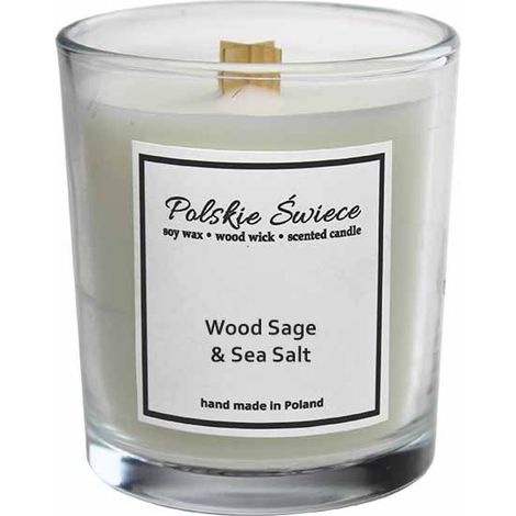Vela de soja con mecha de madera + SAL MARINA DE SALVIA DE MADERA (1/5)