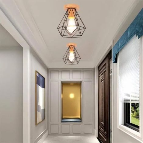 kawoo Lot de 2 Plafonnier Industriel Couloir Noir,Lustre Plafonnier Vintage en Cage Diamant Vintage pour Salon Chambre (1/4)