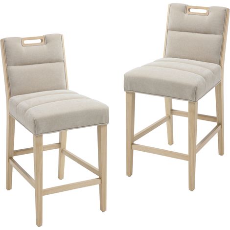 CHAIRUS Bar Stools Set of 2 Chenille Retro Rustic Counter Chairs in Wood Frmae for Kitchen Home Pub Restaurant, Beige (1/5)