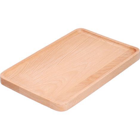 Assiette carrée décorative en bois de hêtre, assiette à fruits, assiette à dessert, plateau, assiette à barbecue en bois massif, 30 x 20 x 2 cm (1/5)