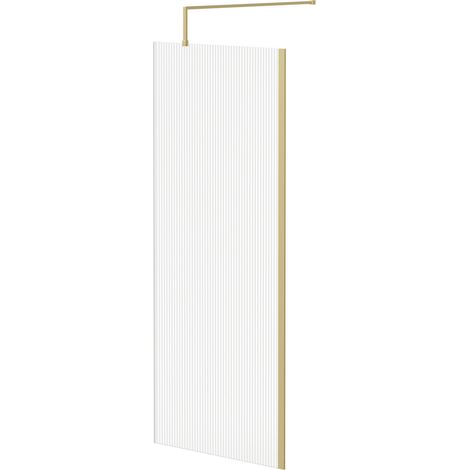 Colore 8mm Fluted Glass Brushed Brass 1850mm x 800mm Walk In Shower Screen including Wall Channel and Support Bar (1/5)