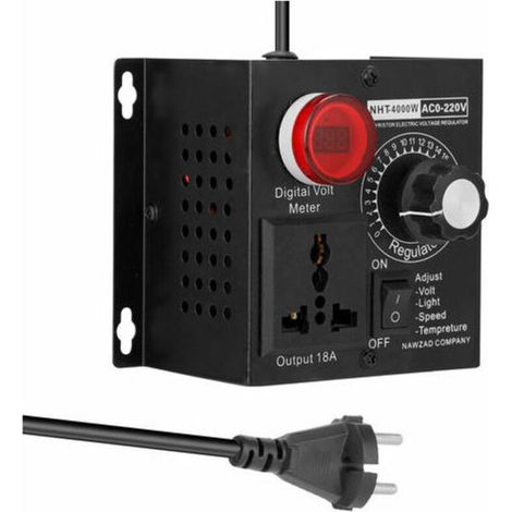1 régulateur de tension SCR, 220 V, 4000 W, sortie 0-220 V, courant max 18 A, boîtier aluminium noir, pour chauffage, éclairage, moteurs (1/5)