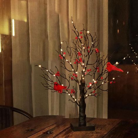 Décoration de table en forme de baies rouges cardinales pour centre de table, décoration de Noël, sapin de Noël à LED avec 3 piles AA et prise USB (1/5)