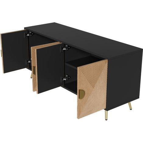 Buffet 160 cm avec 4 portes, poignées dorées brossées et pieds laqués noirs (1/5)