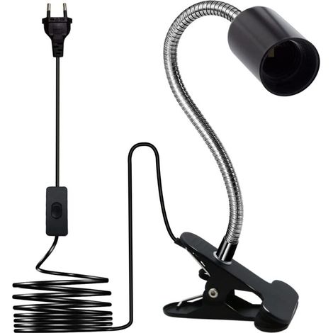 Douille Ampoule E27 à Pince,Lampe Pince,Douille Pince avec col de Cygne 350MM,Réglage 360 Degrés,Clip Base en Métal,220CM Cable Interrupteur,Spot E27pour Lit Lecture, Noir (1/4)