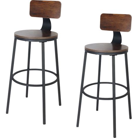 Relaxdays Barhocker, 2er Set, HxD: 99 x 54 cm, mit Lehne, Holzoptik & Metall, Industrial, Barstuhl Küche, braun/schwarz