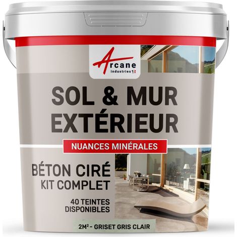 béton ciré, extérieur, pour sol, mur, terrasse, escalier, enduit, décoratif, minéral, en kit - 2 m² (en 2 couches) Griset Gris Clair - ARCANE INDUSTRIES